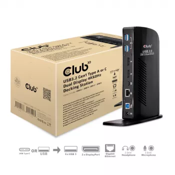 CLUB3D USB3.2 Gen1 Type A ή C Dual Display 4K60Hz Docking Station DisplayLink® πιστοποιημένο