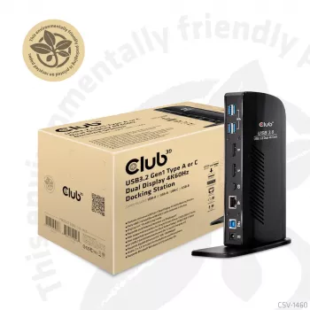 CLUB3D USB3.2 Gen1 Type A ή C Dual Display 4K60Hz Docking Station DisplayLink® πιστοποιημένο