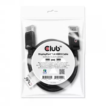 Club 3D CAC-2068 καλώδιο DisplayPort 1.4, HBR3, 32,4 Gbps, 8K60Hz, M/M, 2 m, μαύρο