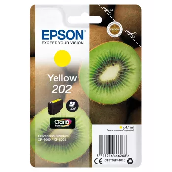 Epson Kiwi Singlepack κίτρινο 202 Claria Premium Ink, standard απόδοση, κίτρινο, pigment μελάνι, 4,1 ml, 1 τεμ., 300 σελίδες