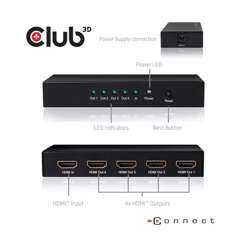 CLUB3D HDMI™ 4K@60Hz UHD Διαχωριστής AC Power 4 Θύρες