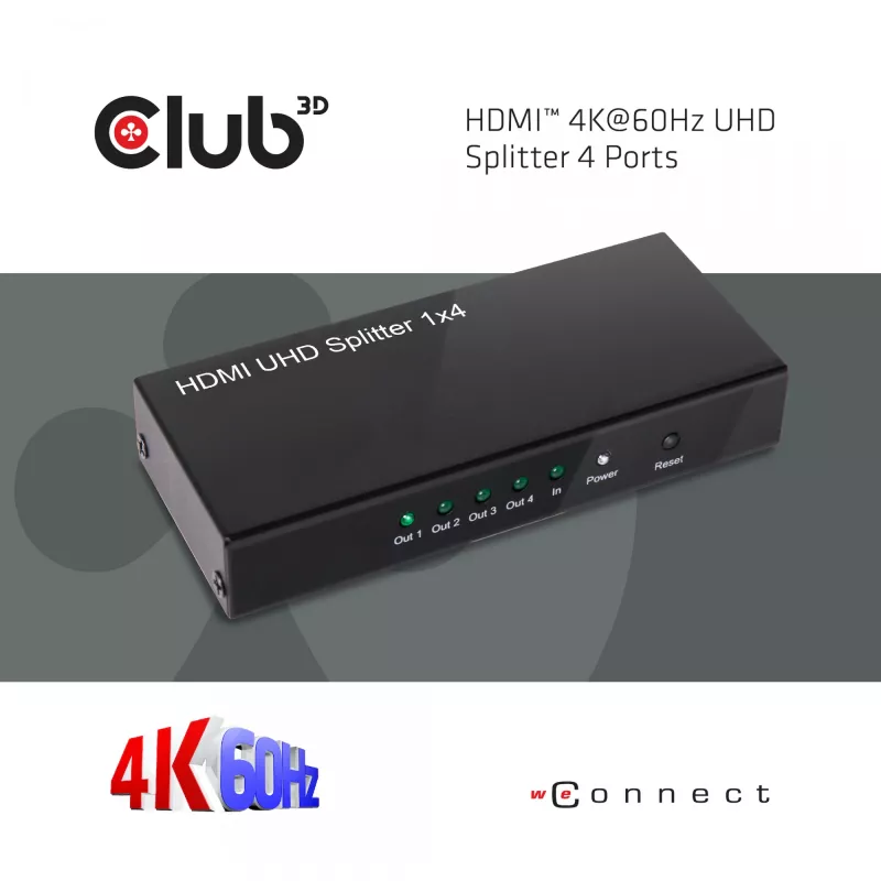 CLUB3D HDMI™ 4K@60Hz UHD Διαχωριστής AC Power 4 Θύρες