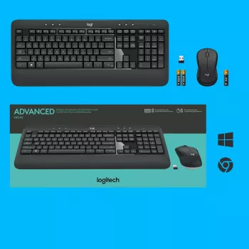 Ασύρματο σετ πληκτρολογίου και ποντικιού Logitech MK540 Advanced – Πληκτρολόγιο πλήρους μεγέθους QWERTZ, δέκτης USB, διάταξη US, εργονομικό ποντίκι, μαύρο/λευκό