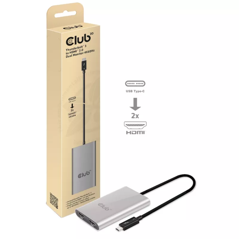 Προσαρμογέας CLUB3D Thunderbolt 3 σε διπλό HDMI 2.0
