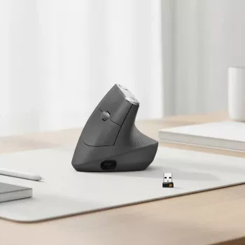 Εργονομικό ασύρματο ποντίκι Logitech MX Vertical, MX Vertical, 4000 DPI, RF Wireless + Bluetooth, για δεξιόχειρες, γραφίτης, χρήση γραφείου