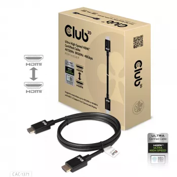 Club 3D CAC-1371 πιστοποιημένο καλώδιο Ultra High Speed HDMI 2.1, 48 Gbps, 4K 120 Hz / 8K 60 Hz / 10K 120 Hz, ARC, HDR, M/M, 1 m