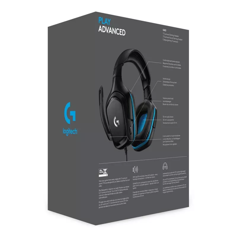 LOGITECH G432 - USB / 3.5mm - Game-Headset - 7.1 Surround - Μπλε