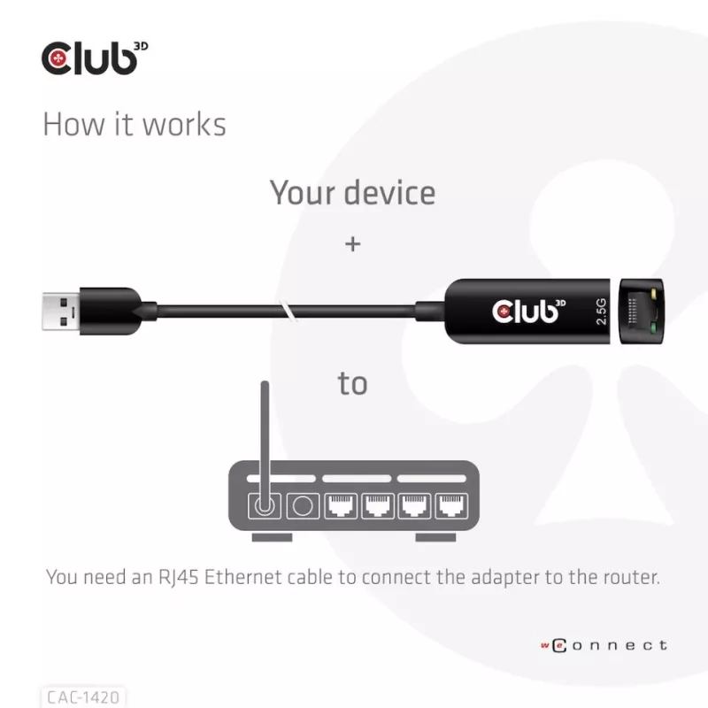 CLUB3D USB 3.2 Gen1 Type-A σε RJ45 2.5Gbps Αντάπτορας