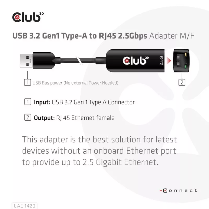 CLUB3D USB 3.2 Gen1 Type-A σε RJ45 2.5Gbps Αντάπτορας