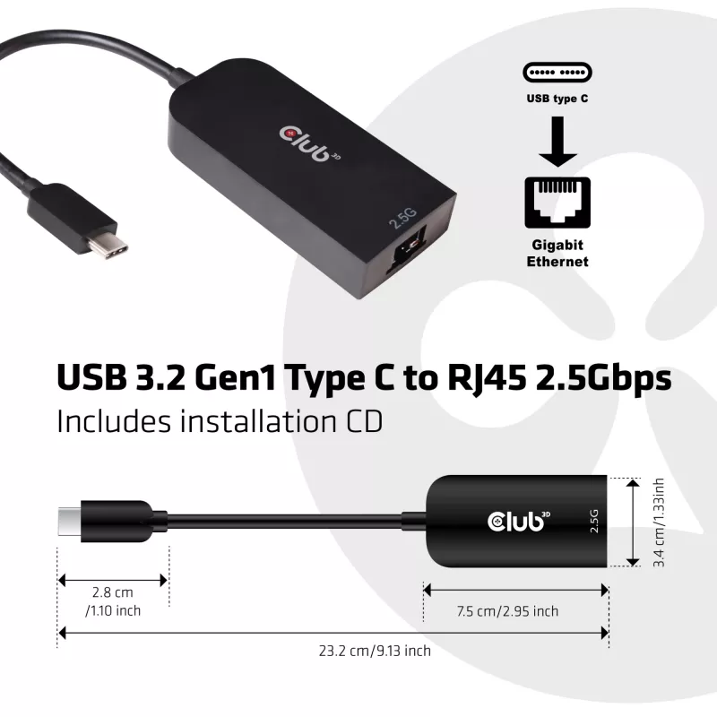 CLUB3D USB 3.2 Gen1 Type-C σε RJ45 2.5Gbps Αντάπτορας