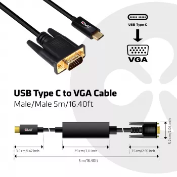 USB Type C σε VGA Ενεργό Καλώδιο M/M CLUB3D CAC-1512 5m