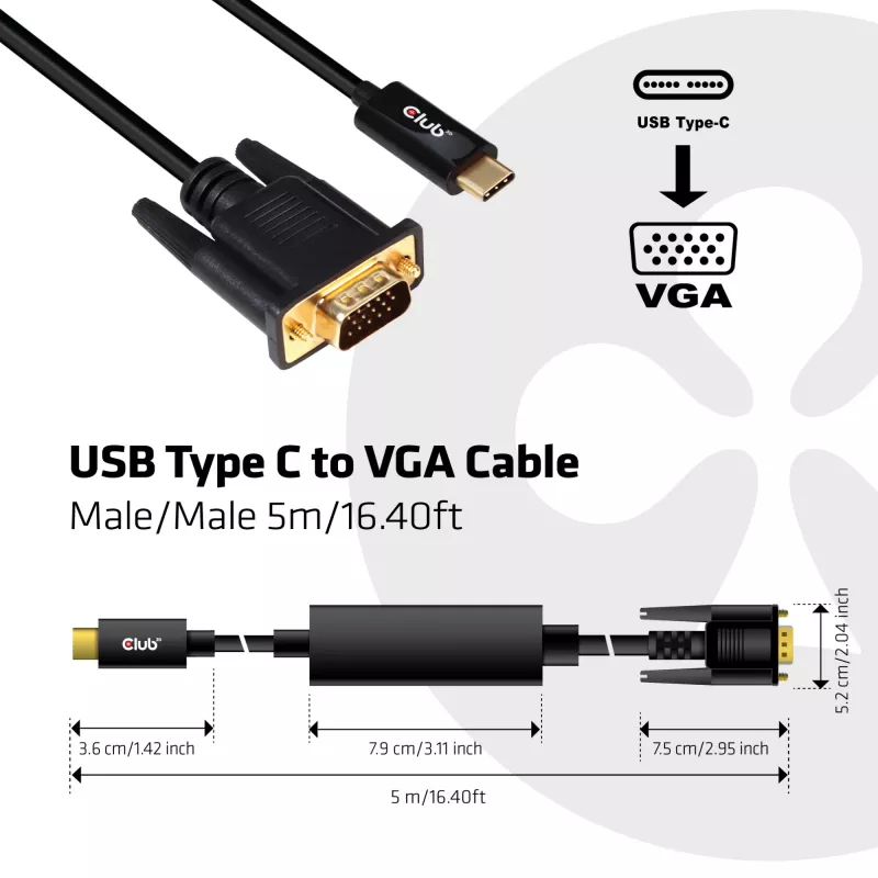 USB Type C σε VGA Ενεργό Καλώδιο M/M CLUB3D CAC-1512 5m