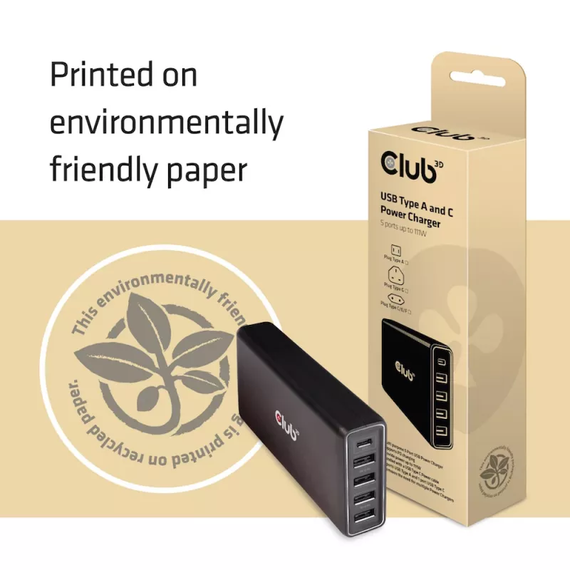 Φορτιστής CLUB3D USB Type A και C, 5 θύρες έως 111 W