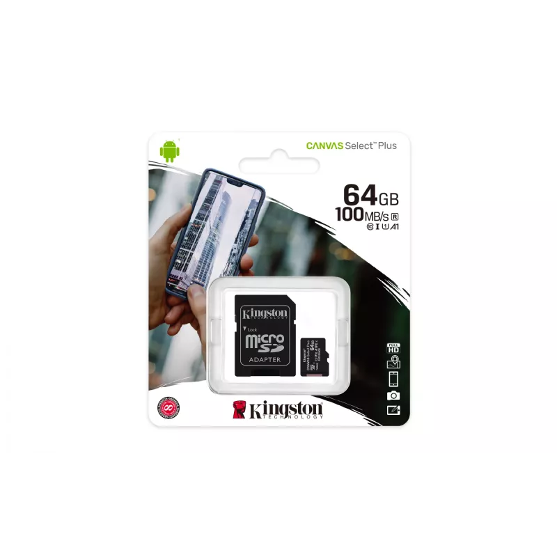 Kingston Technology Canvas Select 64GB microSDXC Plus 100R A1 C10 Κάρτα + ADP