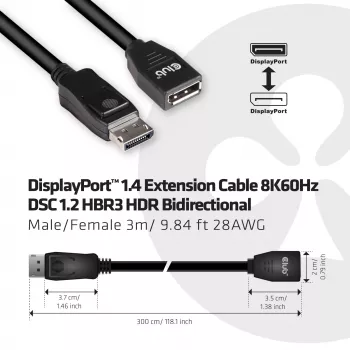 Club 3D CAC-1023 καλώδιο επέκτασης DisplayPort 1.4 M/F, 8K, 3 m (9,84 ft), μαύρο