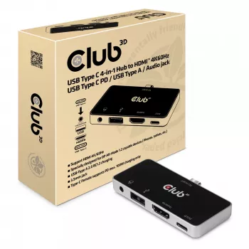 CLUB3D USB Type C 4-in-1 Hub σε HDMI™ 4K60Hz USB Type C PD / USB Type A / Υποδοχή Ήχου