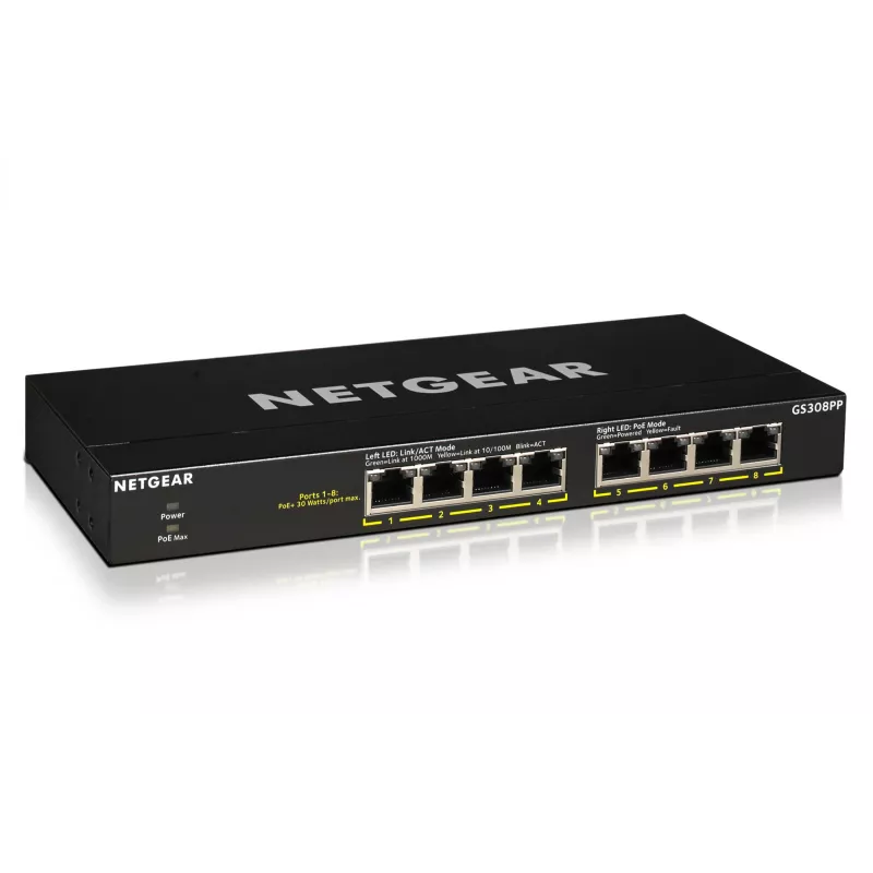 NETGEAR GS308PP Unmanaged Gigabit Ethernet (10/100/1000) Power over Ethernet (PoE) Μαύρο