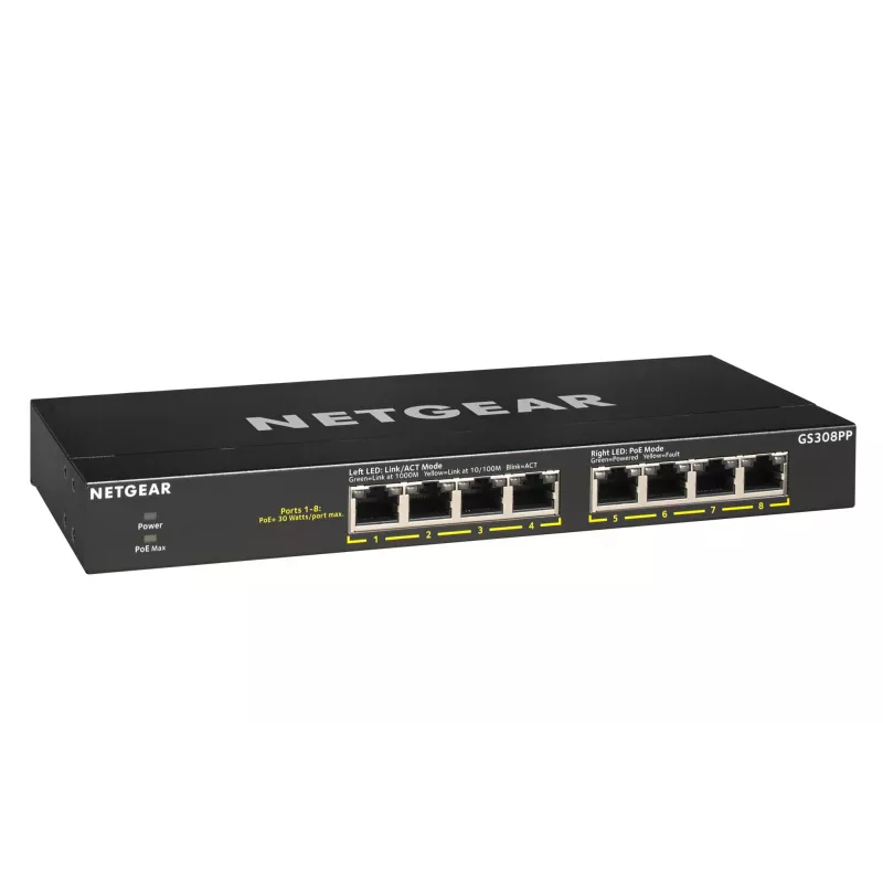 NETGEAR GS308PP Unmanaged Gigabit Ethernet (10/100/1000) Power over Ethernet (PoE) Μαύρο