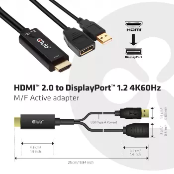 CLUB3D CAC-1331 Καλώδιο Προσαρμογέα Βίντεο 0,25 m HDMI DisplayPort Μαύρο