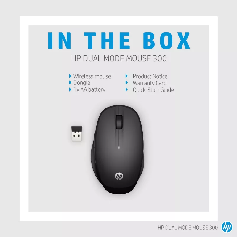 HP Dual Mode Black Mouse 300, δεξιόχειρας, οπτικό, RF Wireless, 3600 DPI, μαύρο