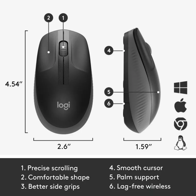 LOGITECH M190 Full-Size Ασύρματο ποντίκι Charcoal