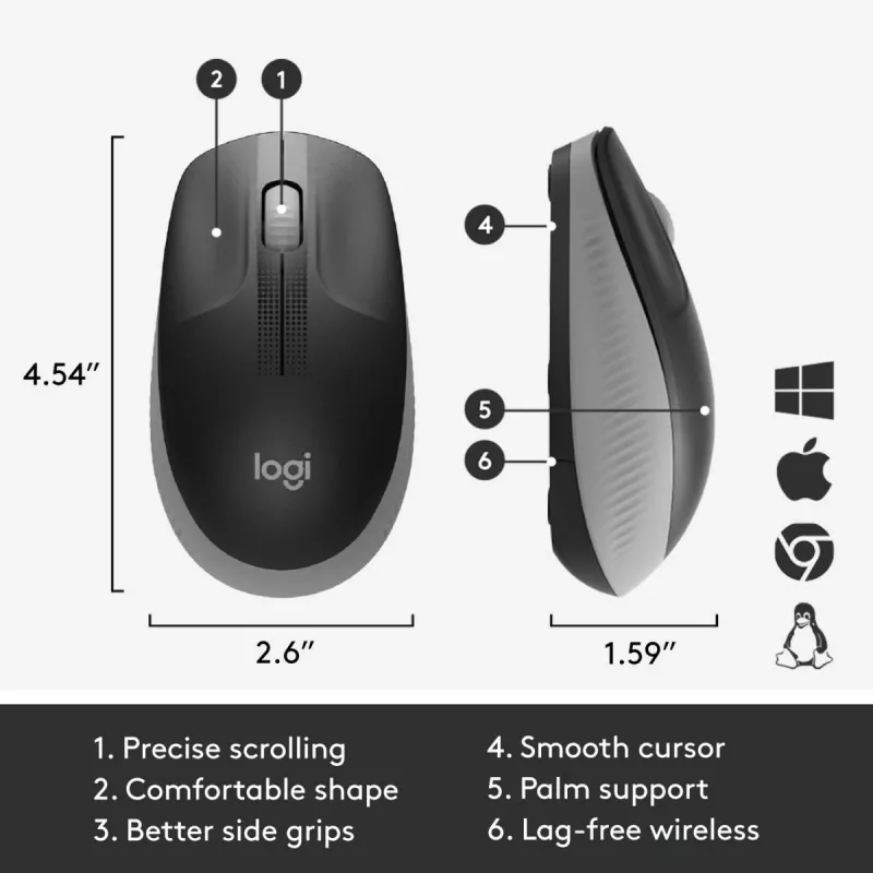 LOGITECH M190 Full-Size Ασύρματο ποντίκι Μεσαίο γκρι