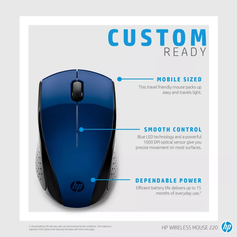HP Wireless Mouse 220 (Lumiere Blue), αμφιδέξιο, RF Wireless, Μπλε