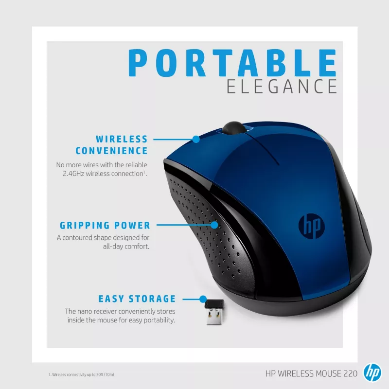 HP Wireless Mouse 220 (Lumiere Blue), αμφιδέξιο, RF Wireless, Μπλε