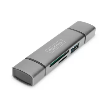 DIGITUS Combo Card Reader Hub (USB-C+USB 3.0) 1x SD, 1x MicroSD, 1x USB 3.0, γκρι