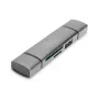 DIGITUS Combo Card Reader Hub (USB-C+USB 3.0) 1x SD, 1x MicroSD, 1x USB 3.0, γκρι
