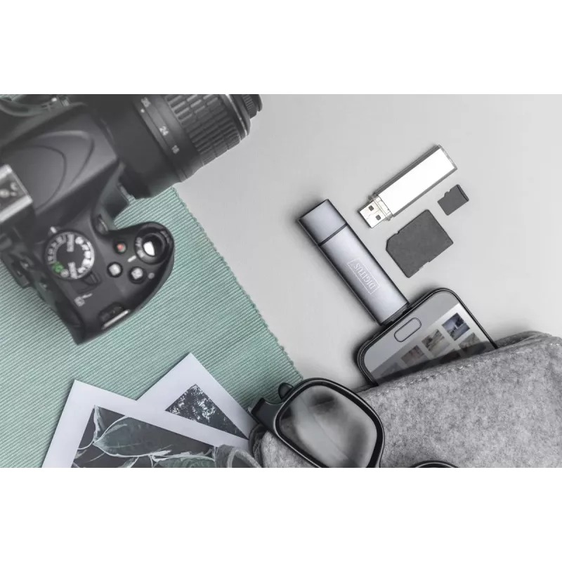 DIGITUS Combo Card Reader Hub (USB-C+USB 3.0) 1x SD, 1x MicroSD, 1x USB 3.0, γκρι