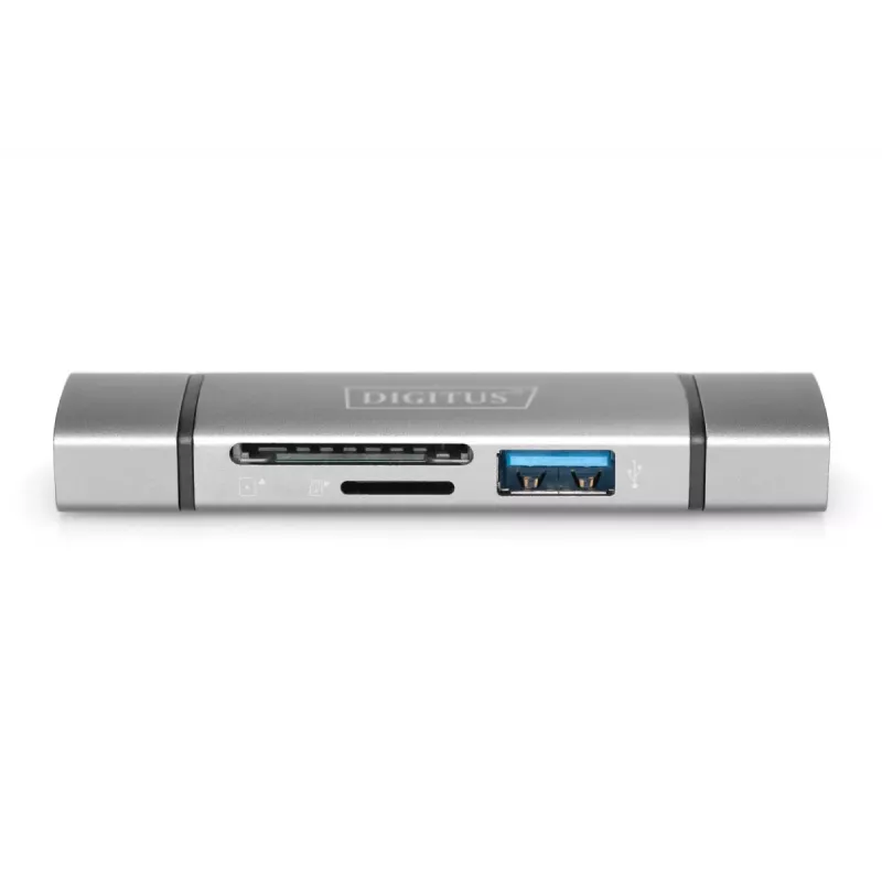 DIGITUS Combo Card Reader Hub (USB-C+USB 3.0) 1x SD, 1x MicroSD, 1x USB 3.0, γκρι