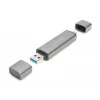 DIGITUS Combo Card Reader Hub (USB-C+USB 3.0) 1x SD, 1x MicroSD, 1x USB 3.0, γκρι