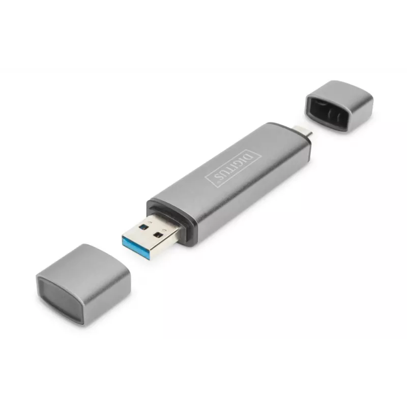 DIGITUS Combo Card Reader Hub (USB-C+USB 3.0) 1x SD, 1x MicroSD, 1x USB 3.0, γκρι