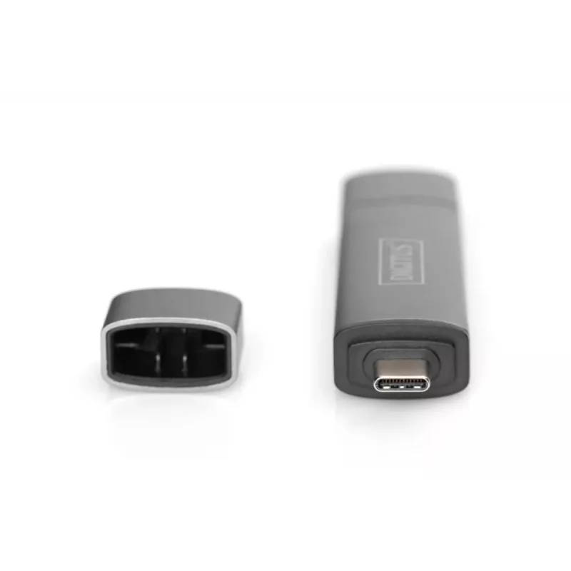 DIGITUS Combo Card Reader Hub (USB-C+USB 3.0) 1x SD, 1x MicroSD, 1x USB 3.0, γκρι