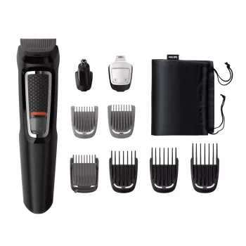 Trimmer περιποίησης Philips MULTIGROOM Series 3000 9-in-1 MG3740/15 — μπαταρία NiMH, 60 λεπτά διάρκεια, λεπίδες ανοξείδωτου χάλυβα, 9 εξαρτήματα χτένια, μαύρο