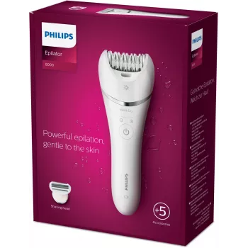 Αποτριχωτική μηχανή Philips BRE710/00, ασύρματη αποτρίχωση υγρή και στεγνή, 32 δίσκοι, 40 λεπτά διάρκεια, 2 ταχύτητες, λευκή