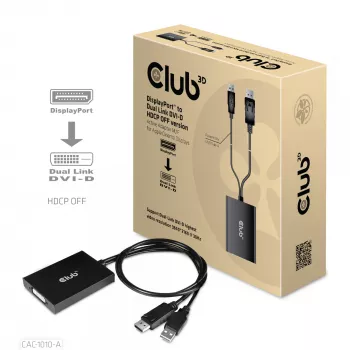 Club 3D CAC-1010-A ενεργός μετατροπέας DisplayPort σε Dual Link DVI-D, DisplayPort 1.2a, τροφοδοσία μέσω USB, HDCP OFF, 0,6 m, μαύρος