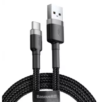 BASEUS πλεκτό καλώδιο γρήγορης φόρτισης Cafule - USB Type-A σε Type-C 2A - 3m - γκρι/μαύρο (νάιλον)