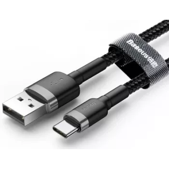 BASEUS πλεκτό καλώδιο γρήγορης φόρτισης Cafule - USB Type-A σε Type-C 2A - 3m - γκρι/μαύρο (νάιλον)