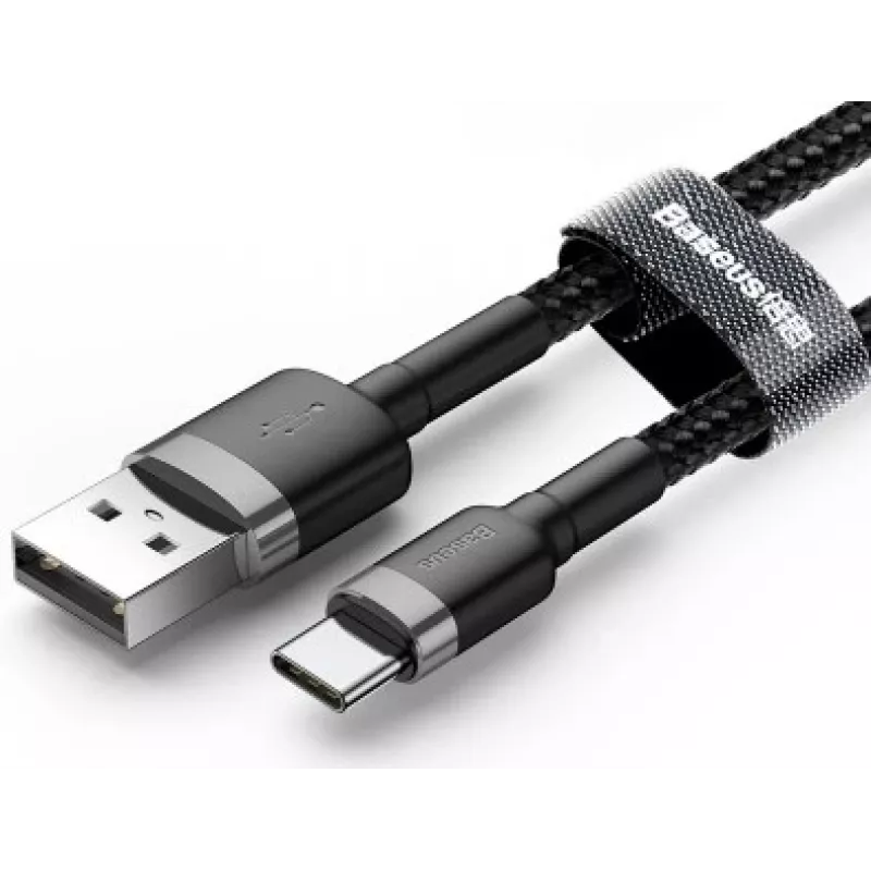 BASEUS πλεκτό καλώδιο γρήγορης φόρτισης Cafule - USB Type-A σε Type-C 2A - 3m - γκρι/μαύρο (νάιλον)