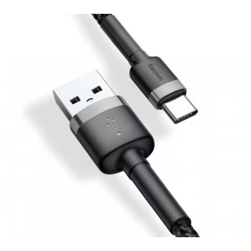 BASEUS πλεκτό καλώδιο γρήγορης φόρτισης Cafule - USB Type-A σε Type-C 2A - 3m - γκρι/μαύρο (νάιλον)