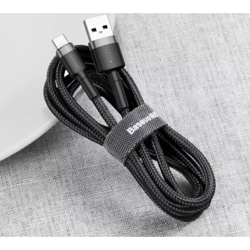 BASEUS πλεκτό καλώδιο γρήγορης φόρτισης Cafule - USB Type-A σε Type-C 2A - 3m - γκρι/μαύρο (νάιλον)