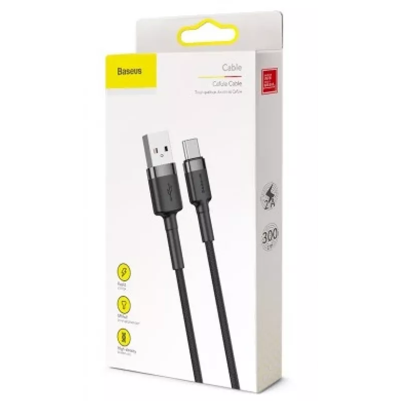 BASEUS πλεκτό καλώδιο γρήγορης φόρτισης Cafule - USB Type-A σε Type-C 2A - 3m - γκρι/μαύρο (νάιλον)