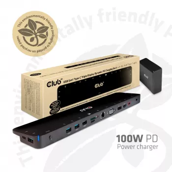 CLUB3D USB Type C 3.2 Gen1 Triple Display Dynamic PD Charging Dock 100W PD Power Φορτιστής
