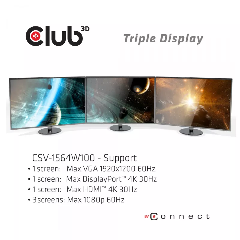 CLUB3D USB Type C 3.2 Gen1 Triple Display Dynamic PD Charging Dock 100W PD Power Φορτιστής