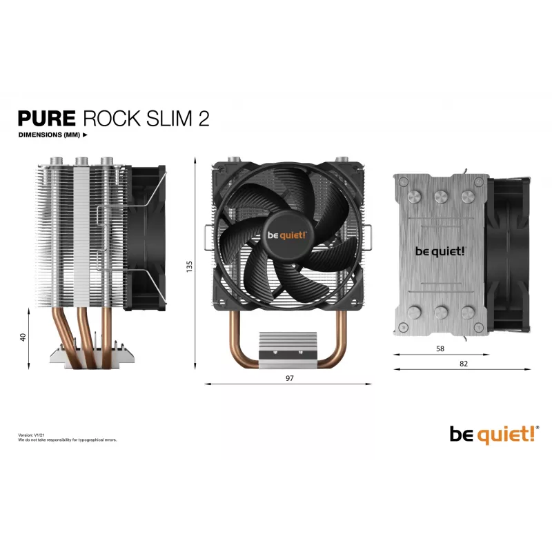 be quiet! PURE ROCK SLIM 2 ψύκτρα επεξεργαστή 9,2 cm ασημί 1 τεμ.