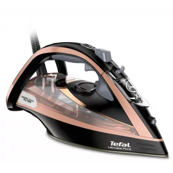 Tefal Ultimate Pure FV9845 σίδερο ατμού, 3200 W, πλάκα Durilium AirGlide Autoclean, 60 g/min συνεχής ατμός, 260 g/min εκτόξευση ατμού, δεξαμενή 350 ml, κάθετος ατμός, μαύρο/χάλκινο