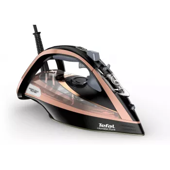Tefal Ultimate Pure FV9845 σίδερο ατμού, 3200 W, πλάκα Durilium AirGlide Autoclean, 60 g/min συνεχής ατμός, 260 g/min εκτόξευση ατμού, δεξαμενή 350 ml, κάθετος ατμός, μαύρο/χάλκινο