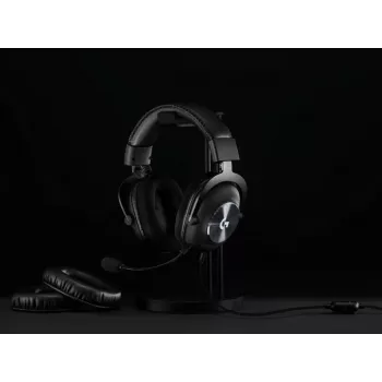 Logitech G PRO X 991-000358 ενσύρματα ακουστικά gaming με βάση, μεγάφωνα 50 mm, ήχος surround 7.1, DTS Headphone:X 2.0, αποσπώμενο μικρόφωνο, USB, μαύρα